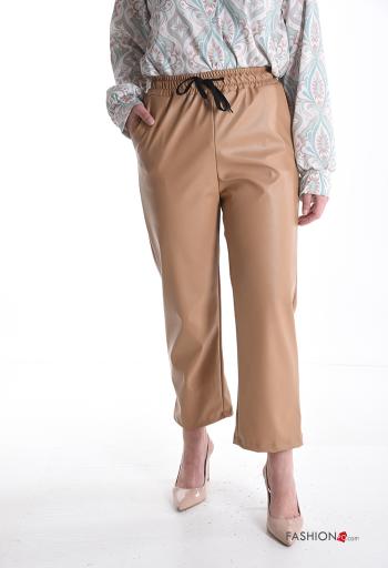 Pantalone ecopelle con tasche con elastico - ph 1
