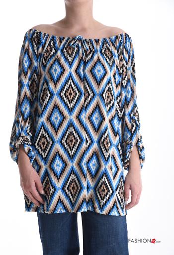 Blusa maniche lunghe Fantasia optical con elastico scollo alla bardot