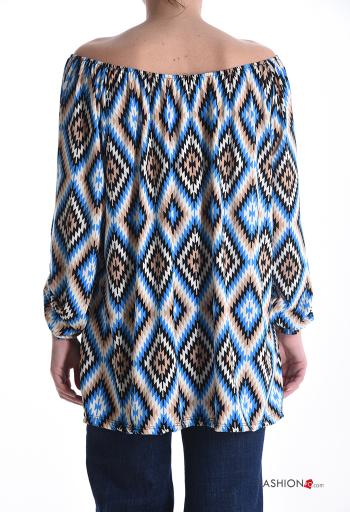 Blusa maniche lunghe Fantasia optical con elastico scollo alla bardot - ph 2