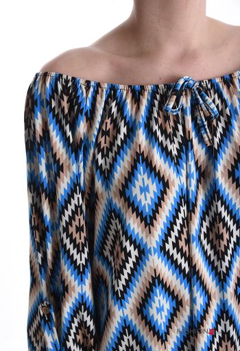 Blusa maniche lunghe Fantasia optical con elastico scollo alla bardot - ph 4