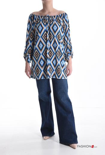 Blusa maniche lunghe Fantasia optical con elastico scollo alla bardot - ph 5