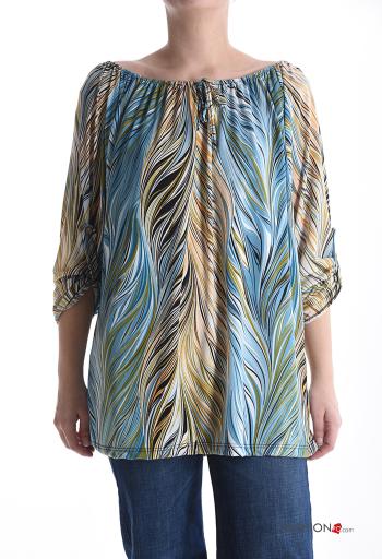 Blusa Fantasia astratta con elastico scollo alla bardot