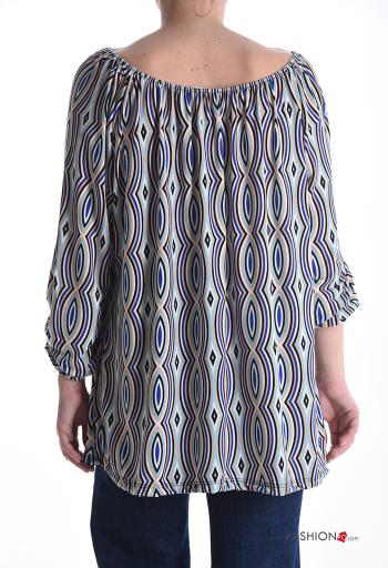 Blouse manches longues Imprimé mixte avec élastique décolleté bardot - ph 2