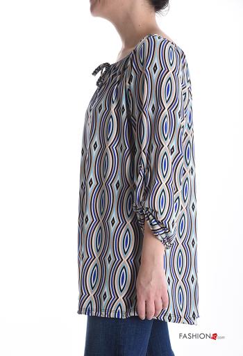 Blouse manches longues Imprimé mixte avec élastique décolleté bardot - ph 3