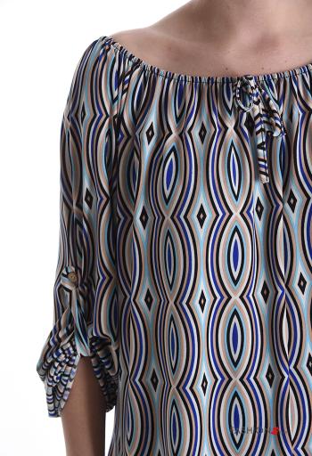 Blouse manches longues Imprimé mixte avec élastique décolleté bardot - ph 4