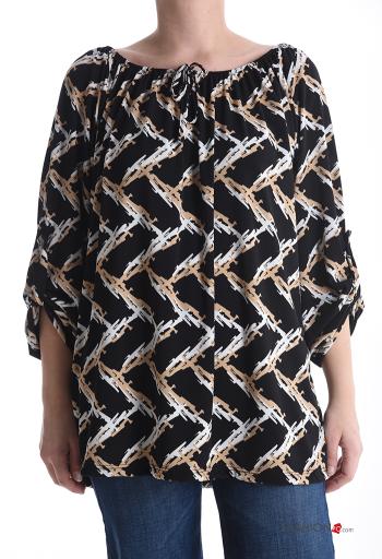 Blusa Fantasia astratta con elastico scollo alla bardot