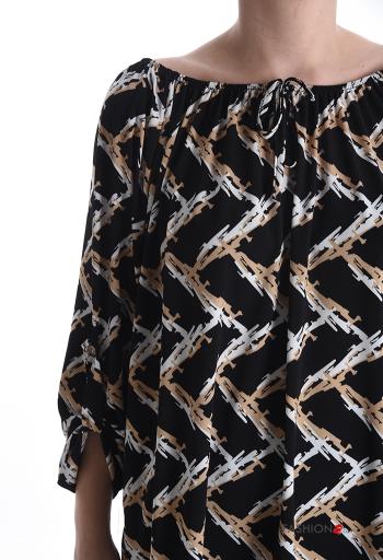 Blusa Fantasia astratta con elastico scollo alla bardot - ph 4