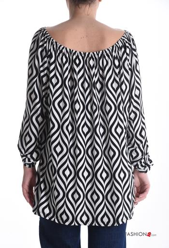 Optical Muster lange ärmel Bluse mit gummizug bardot-ausschnitt - ph 2
