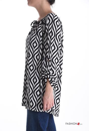 Optical Muster lange ärmel Bluse mit gummizug bardot-ausschnitt - ph 3