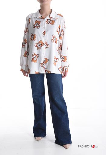 Camicia con colletto Teddy Bear maniche lunghe Fantasia oggetti con bottoni - ph 5