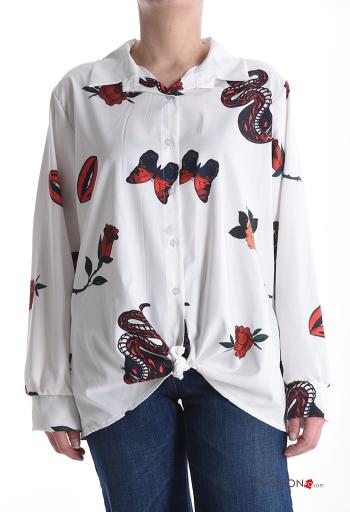 Chemise manches longues à collet Imprimé mixte à boutons