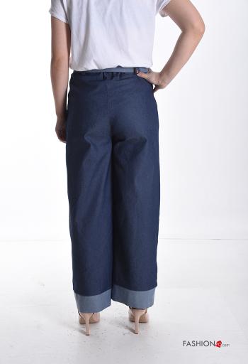 Cotton Trousers with fabric belt with elastic with pockets - ph 2