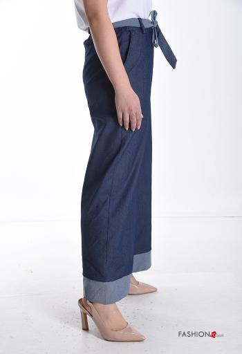 Cotton Trousers with fabric belt with elastic with pockets - ph 3