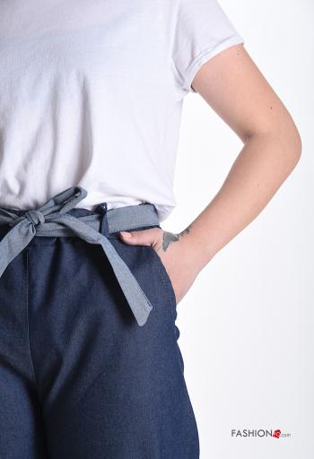 Cotton Trousers with fabric belt with elastic with pockets - ph 4
