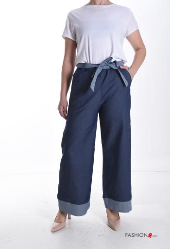 Cotton Trousers with fabric belt with elastic with pockets - ph 5