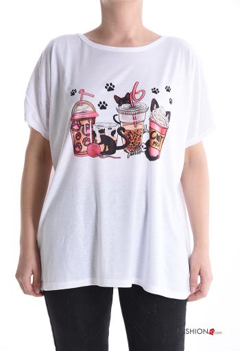 Bedrucktes kurze ärmel u-boot ausschnitt T-shirt - ph 1