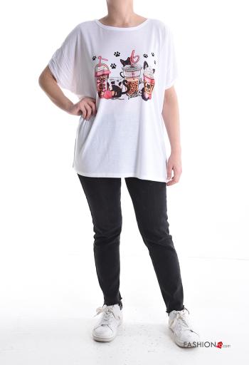 Bedrucktes kurze ärmel u-boot ausschnitt T-shirt - ph 5