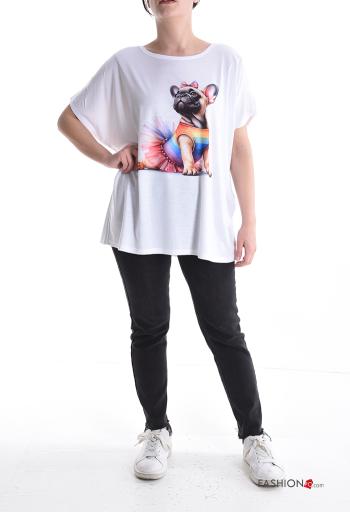 Tiere Muster kurze ärmel u-boot ausschnitt T-shirt - ph 5