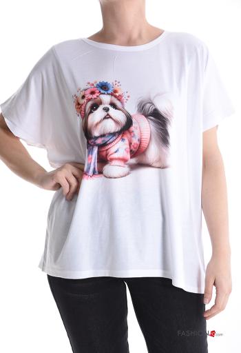 Tiere Muster kurze ärmel u-boot ausschnitt T-shirt - ph 1