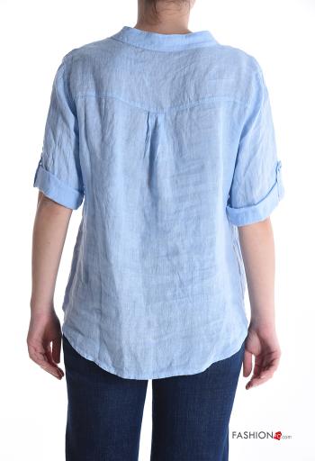 short sleeve crew neck Linen Shirt with buttons - ph 2