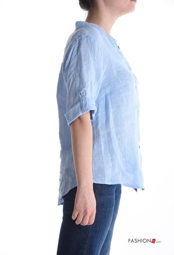 short sleeve crew neck Linen Shirt with buttons - ph 3