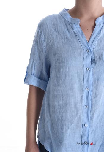 short sleeve crew neck Linen Shirt with buttons - ph 4