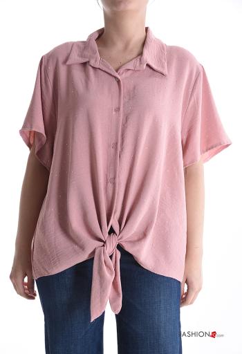 Chemise manches courtes à collet à boutons à noeud
