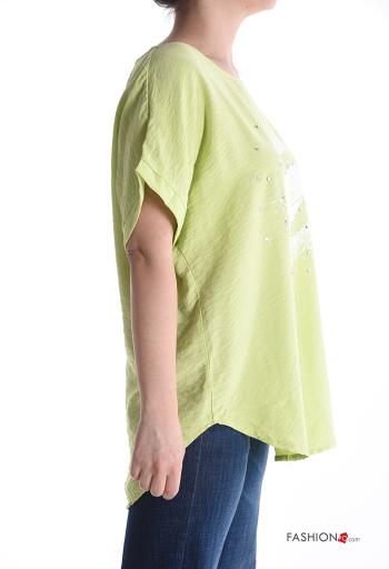 Blusa maniche corte girocollo Fantasia cuore con strass - ph 3