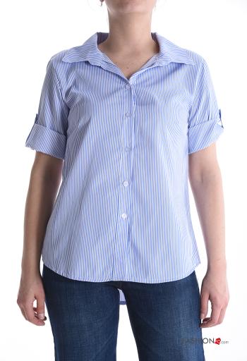 Camisa de Algodón manga corta con cuello a rayas con botones - ph 1