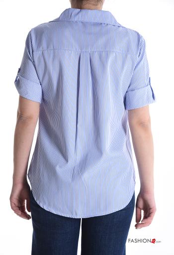Camisa de Algodón manga corta con cuello a rayas con botones - ph 2