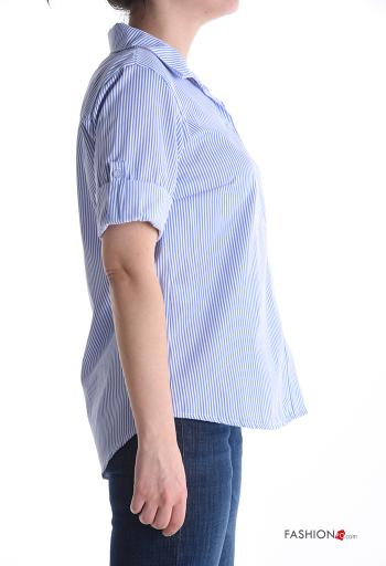 Camisa de Algodón manga corta con cuello a rayas con botones - ph 3
