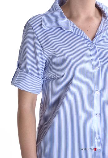 Camisa de Algodón manga corta con cuello a rayas con botones - ph 4