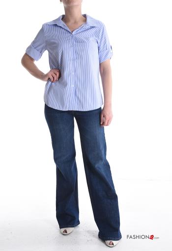 Camisa de Algodón manga corta con cuello a rayas con botones - ph 5