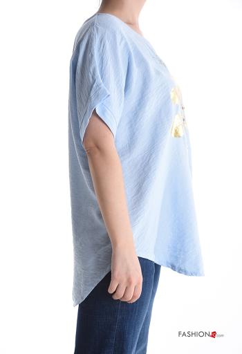 Blouse métallique col rond manches courtes Imprimé mixte avec strass - ph 3