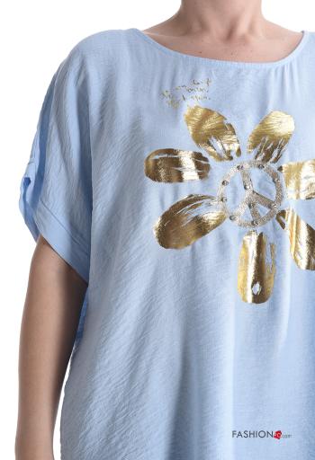 Blouse métallique col rond manches courtes Imprimé mixte avec strass - ph 4