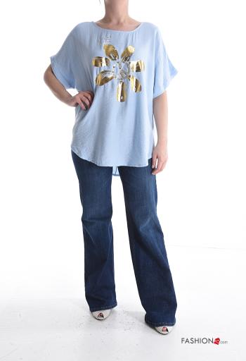 Blouse métallique col rond manches courtes Imprimé mixte avec strass - ph 5