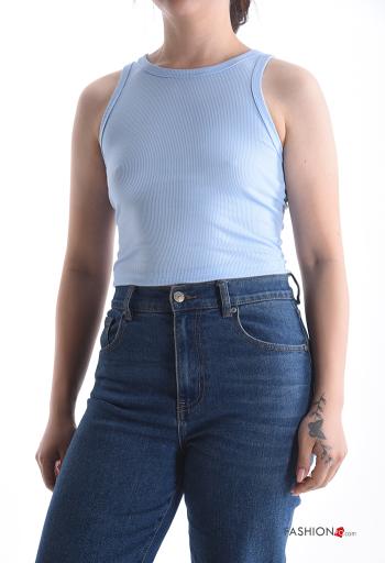 Top canalé corto sin mangas cuello redondo