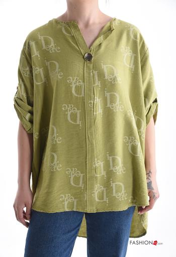 Lettering print Blouse with buttons 3/4 sleeve - ph 1