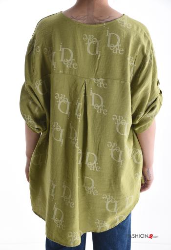 Lettering print Blouse with buttons 3/4 sleeve - ph 2