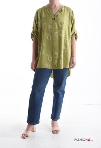 Lettering print Blouse with buttons 3/4 sleeve - ph 5