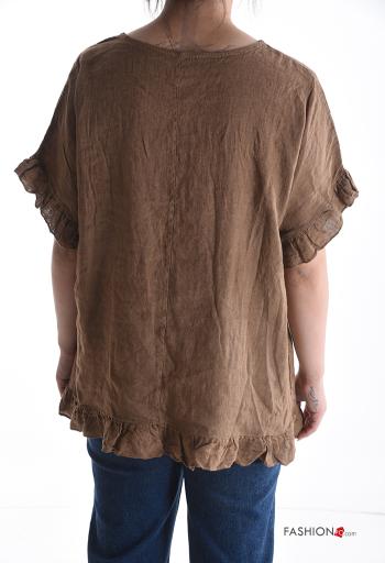 Blusa in Lino maniche volant maniche corte girocollo - ph 2