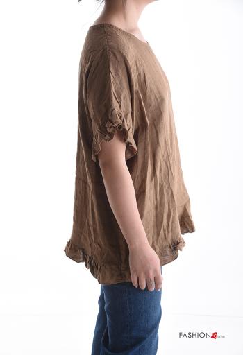 Blusa in Lino maniche volant maniche corte girocollo - ph 3