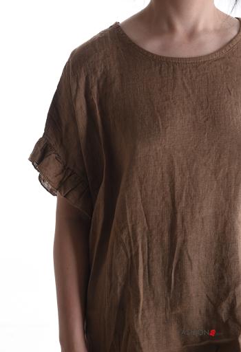 Blusa in Lino maniche volant maniche corte girocollo - ph 4