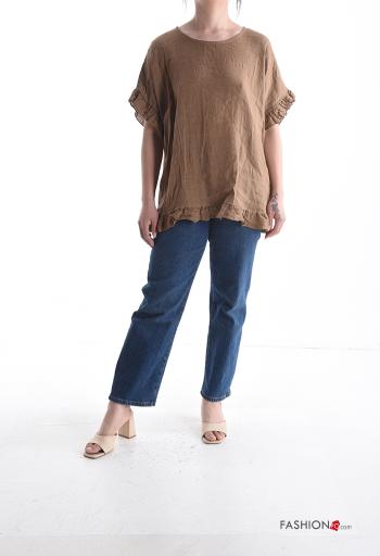 Blusa in Lino maniche volant maniche corte girocollo - ph 5