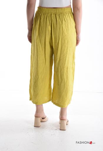 Pantalone in Lino wide leg con tasche con elastico - ph 2