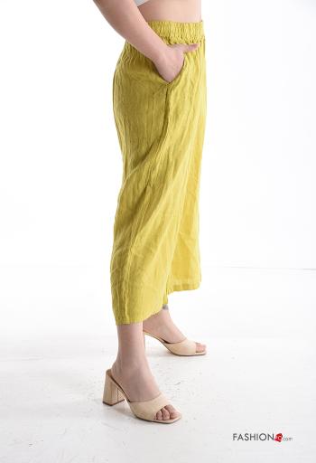 Pantalone in Lino wide leg con tasche con elastico - ph 3