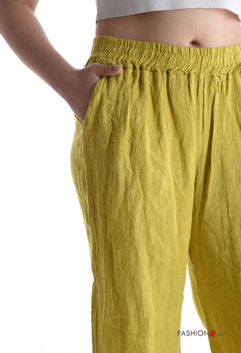 Pantalone in Lino wide leg con tasche con elastico - ph 4