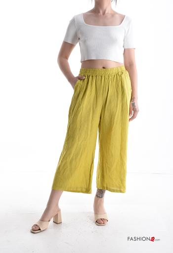 Pantalone in Lino wide leg con tasche con elastico - ph 5