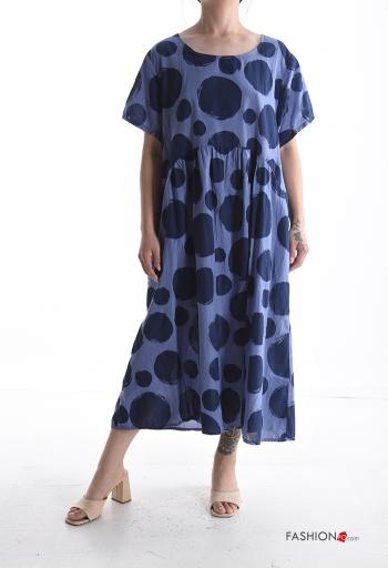 Abito in Cotone girocollo oversize maniche corte Fantasia pois con tasche