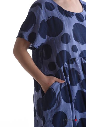 Abito in Cotone girocollo oversize maniche corte Fantasia pois con tasche - ph 4